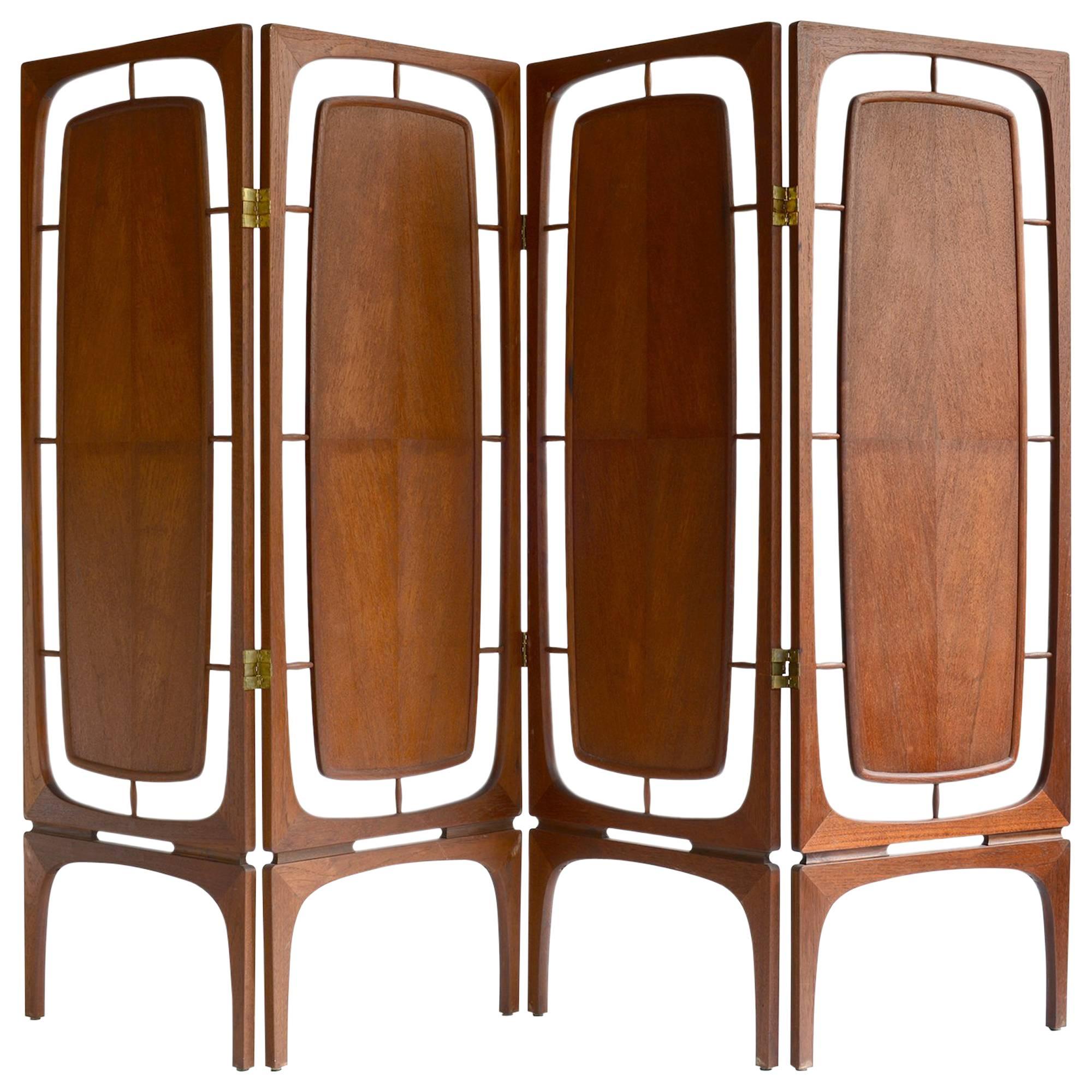 Midcentury Walnut Folding Screen Room Divider
