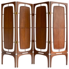 Midcentury Walnut Folding Screen Room Divider