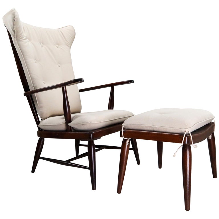 Midcentury Walnut HighBack Armchair and Ottoman by AnnaLülja Praun