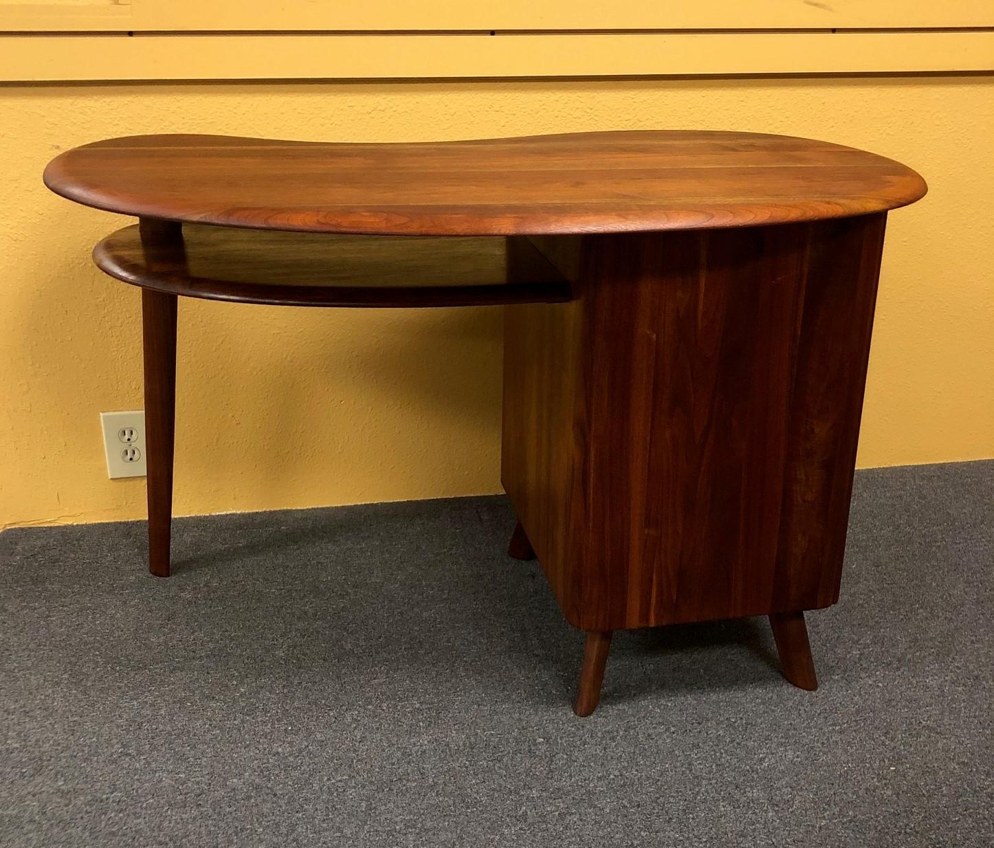 Midcentury Walnut Kidney Shaped Desk by Carl Bissman 1