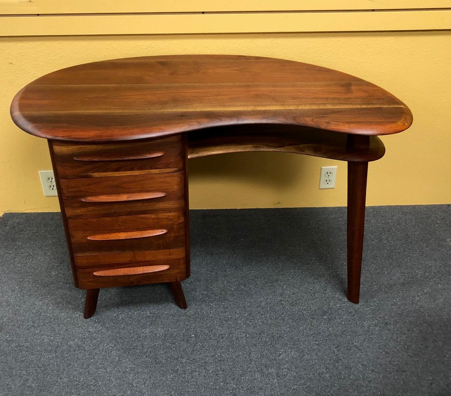 Midcentury Walnut Kidney Shaped Desk by Carl Bissman 2