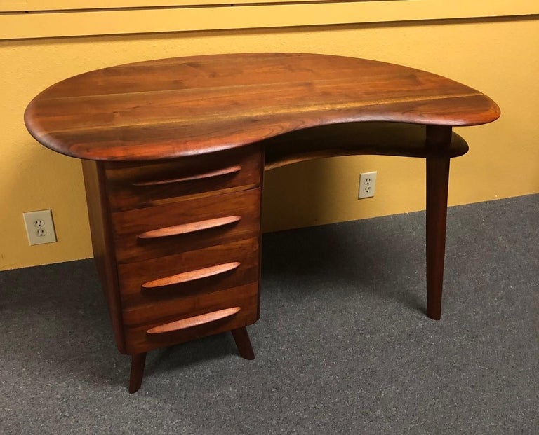 Midcentury Walnut Kidney Shaped Desk by Carl Bissman at 1stDibs ...