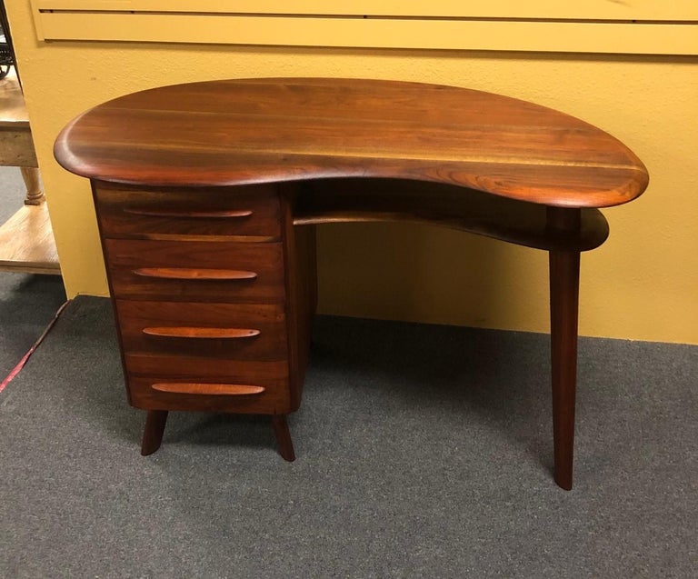 Midcentury Walnut Kidney Shaped Desk by Carl Bissman at 1stDibs