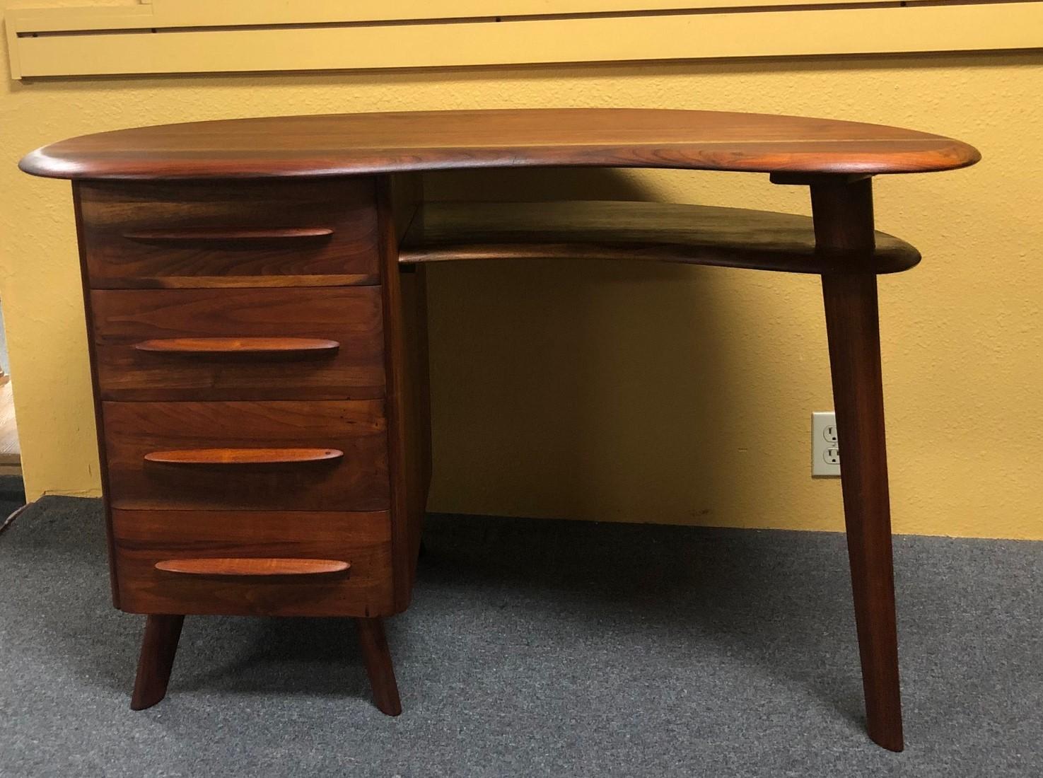 Mid-Century Modern Midcentury Walnut Kidney Shaped Desk by Carl Bissman