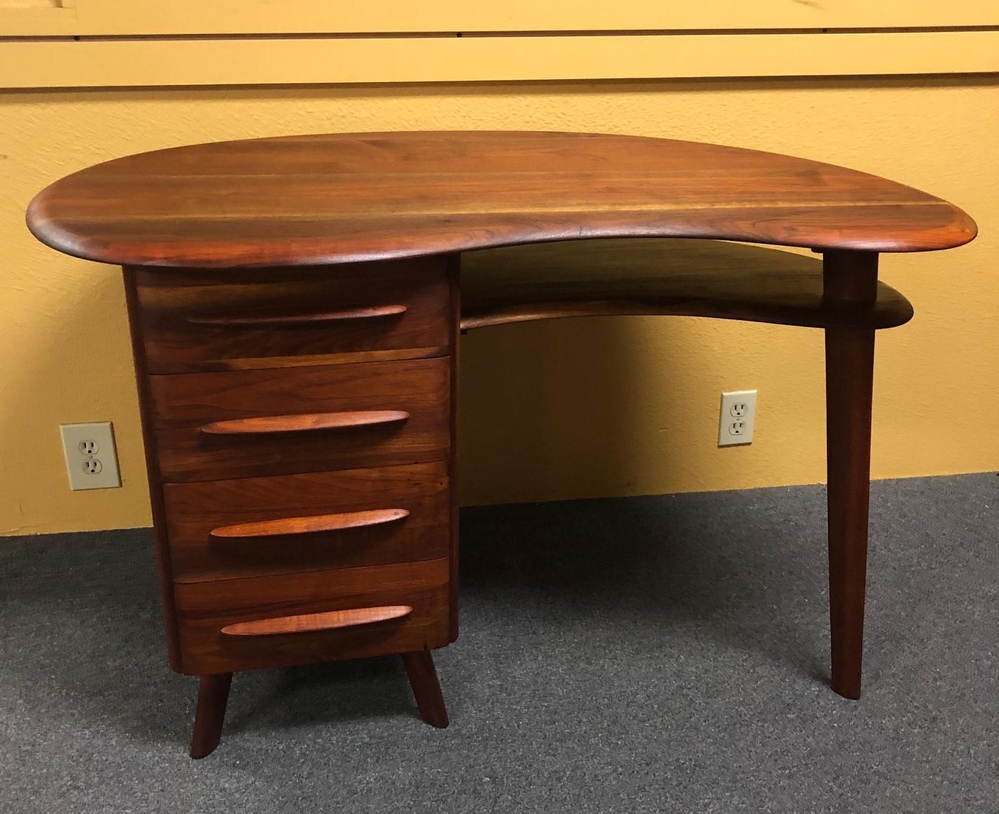 American Midcentury Walnut Kidney Shaped Desk by Carl Bissman