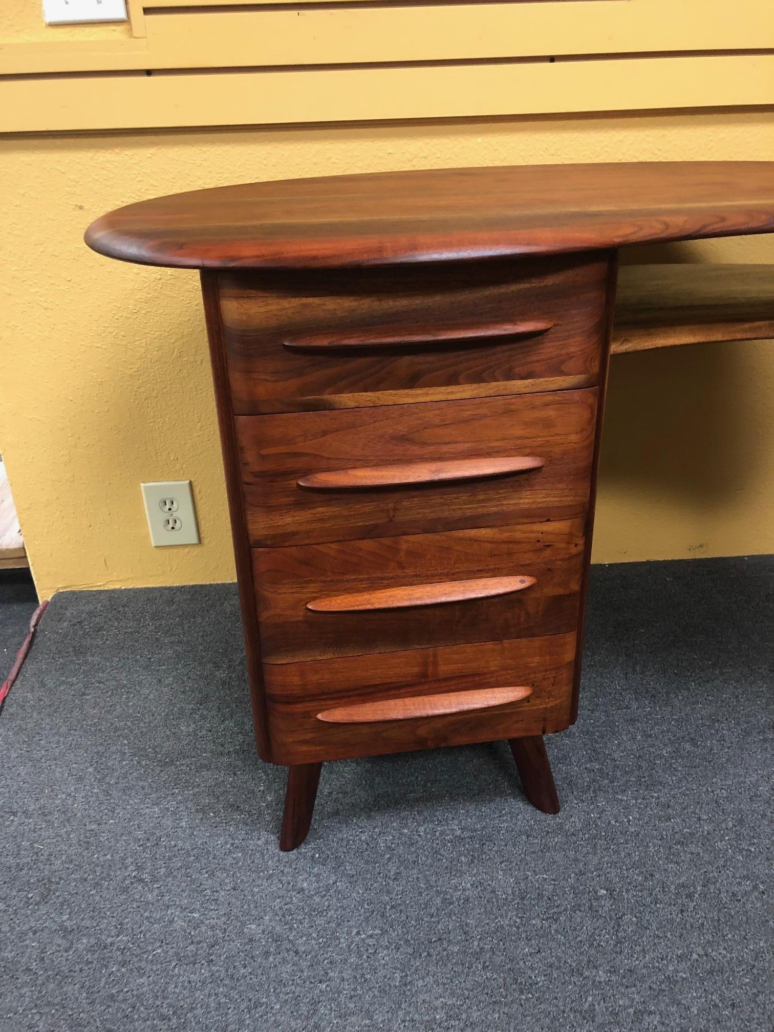 20th Century Midcentury Walnut Kidney Shaped Desk by Carl Bissman