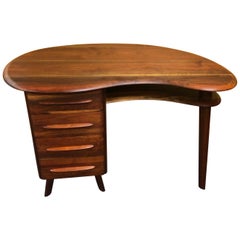 Retro Midcentury Walnut Kidney Shaped Desk by Carl Bissman