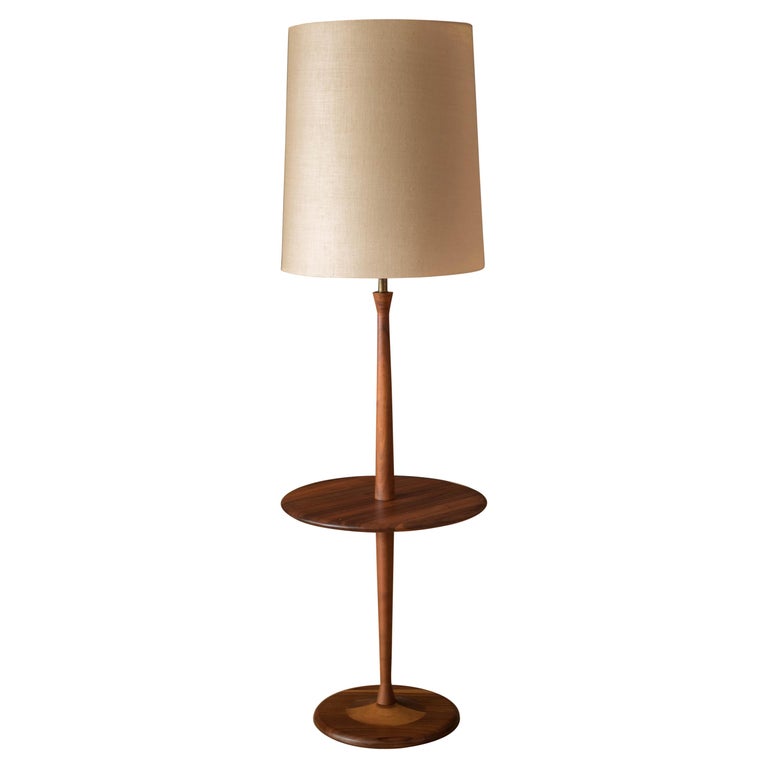 Mid Century Walnut Laurel Floor Lamp, End Table Floor Lamp Combo