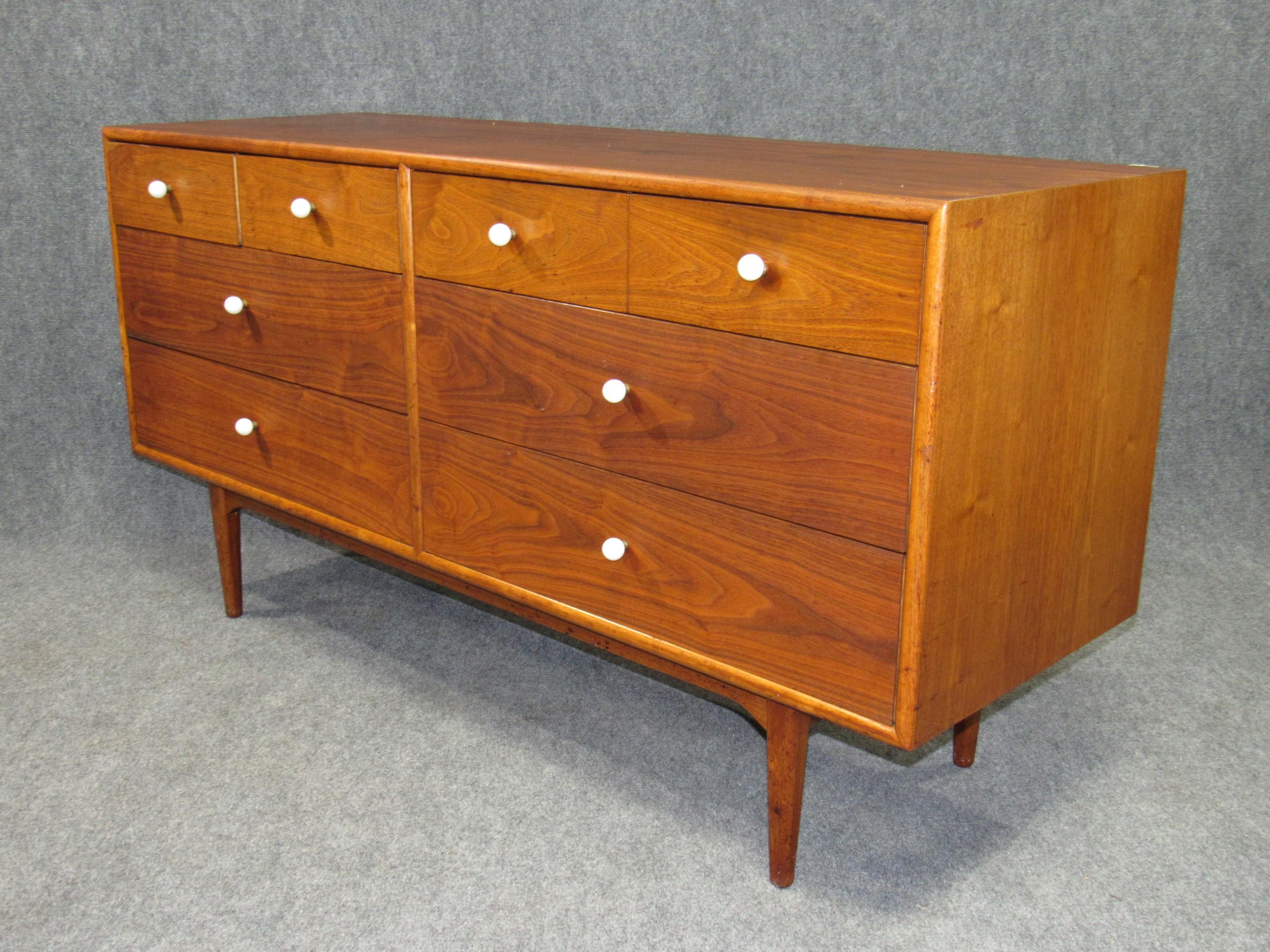 Mid-Century Modern Midcentury Walnut Low and Long Chest of Drawers by Kipp Stewart for Drexel For Sale