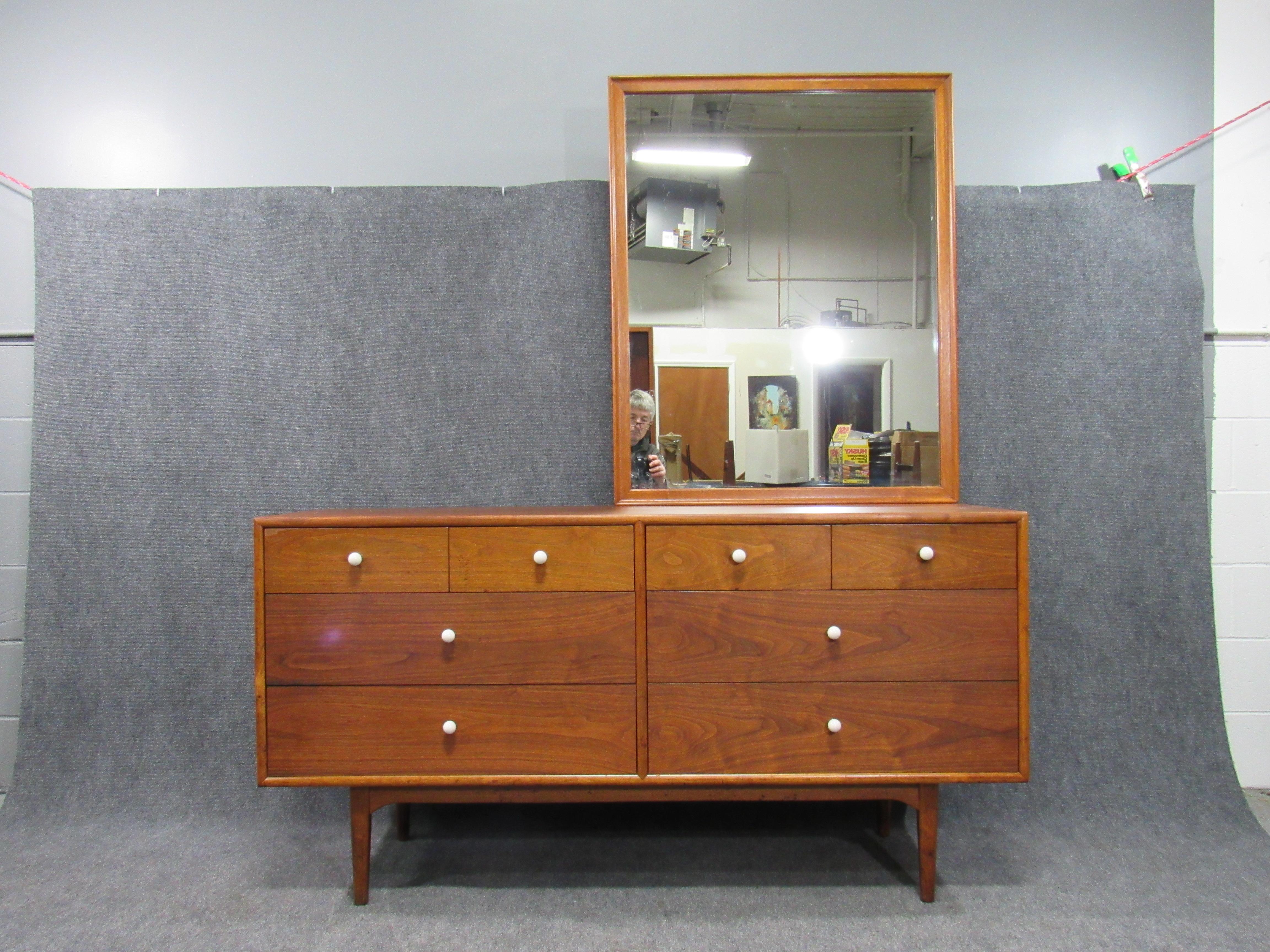 American Midcentury Walnut Low and Long Chest of Drawers by Kipp Stewart for Drexel For Sale