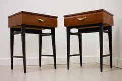 Midcentury Walnut Meredew Italian Influenced Bedside Cabinet Tables, Set of 2