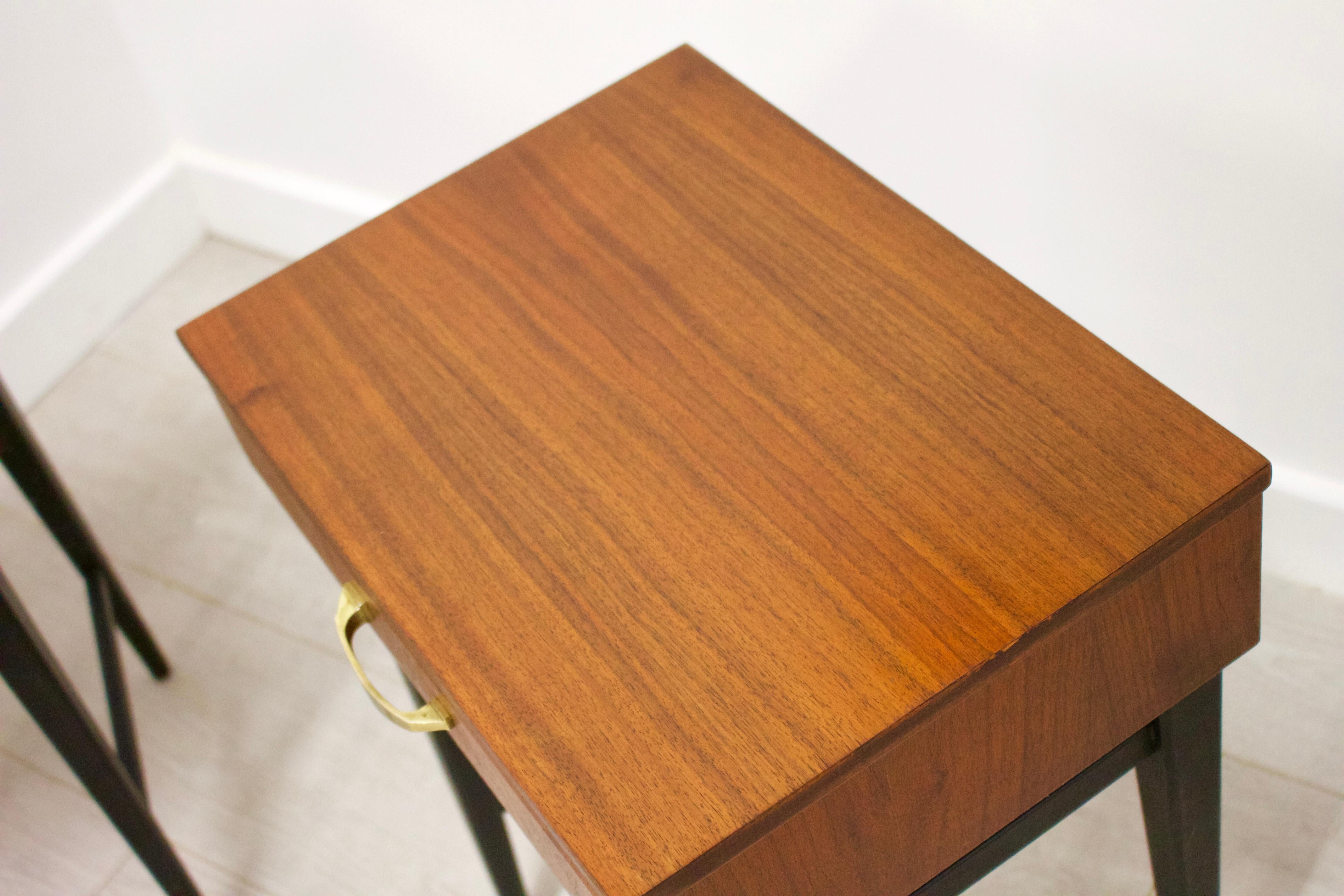 Woodwork Midcentury Walnut Meredew Italian Influenced Bedside Cabinet Tables, Set of 2