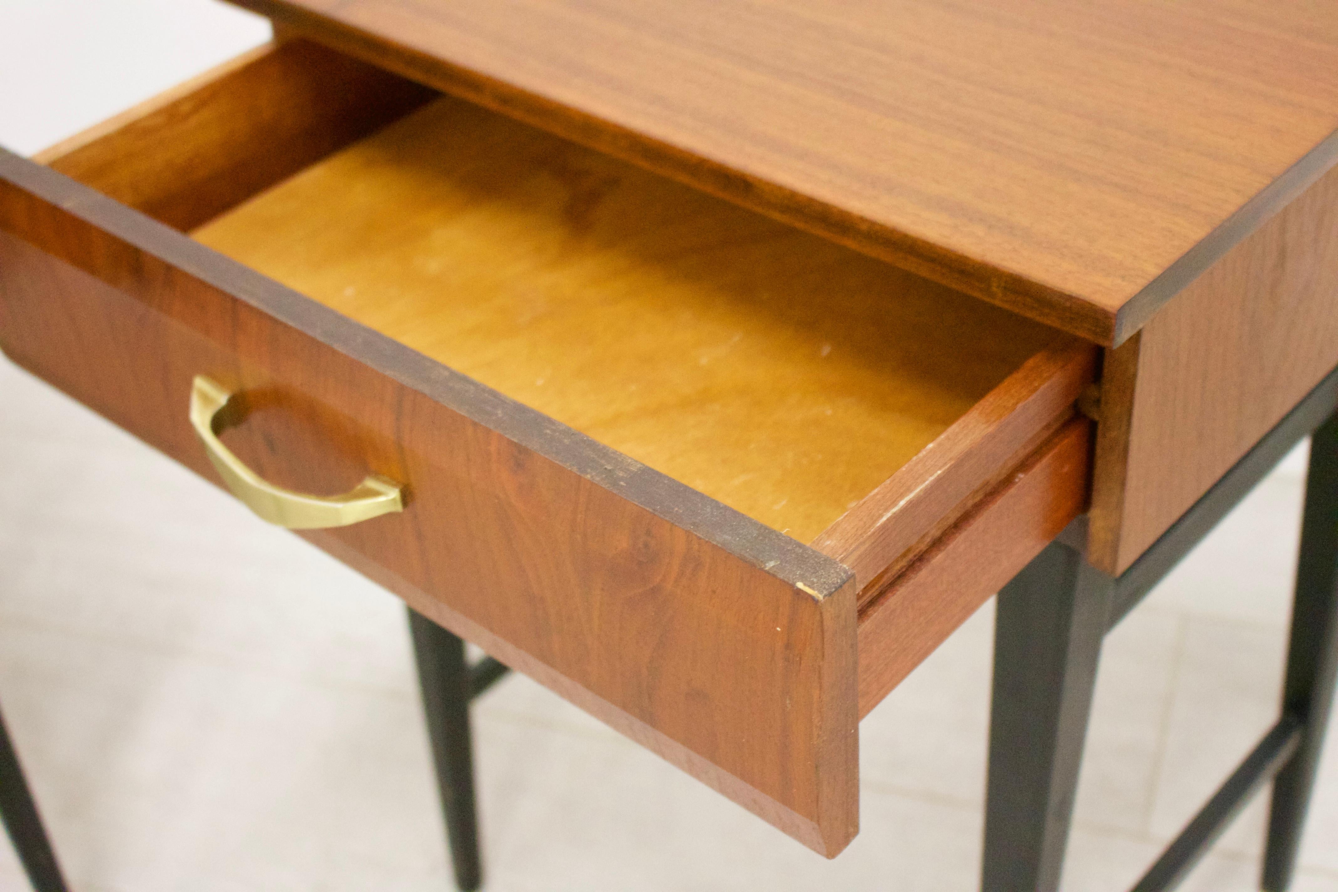 20th Century Midcentury Walnut Meredew Italian Influenced Bedside Cabinet Tables, Set of 2