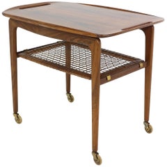 Midcentury Walnut Rolling Bar Cart or Table by Poul Jensen for Selig
