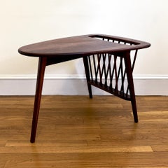 Arthur Umanoff Midcentury Walnut Side Table with Magazine Rack