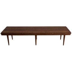 Midcentury Walnut Slat Bench or Coffee Table with Peg Legs