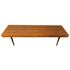 Midcentury Walnut Slat Bench or Table, in the Manner of George Nelson