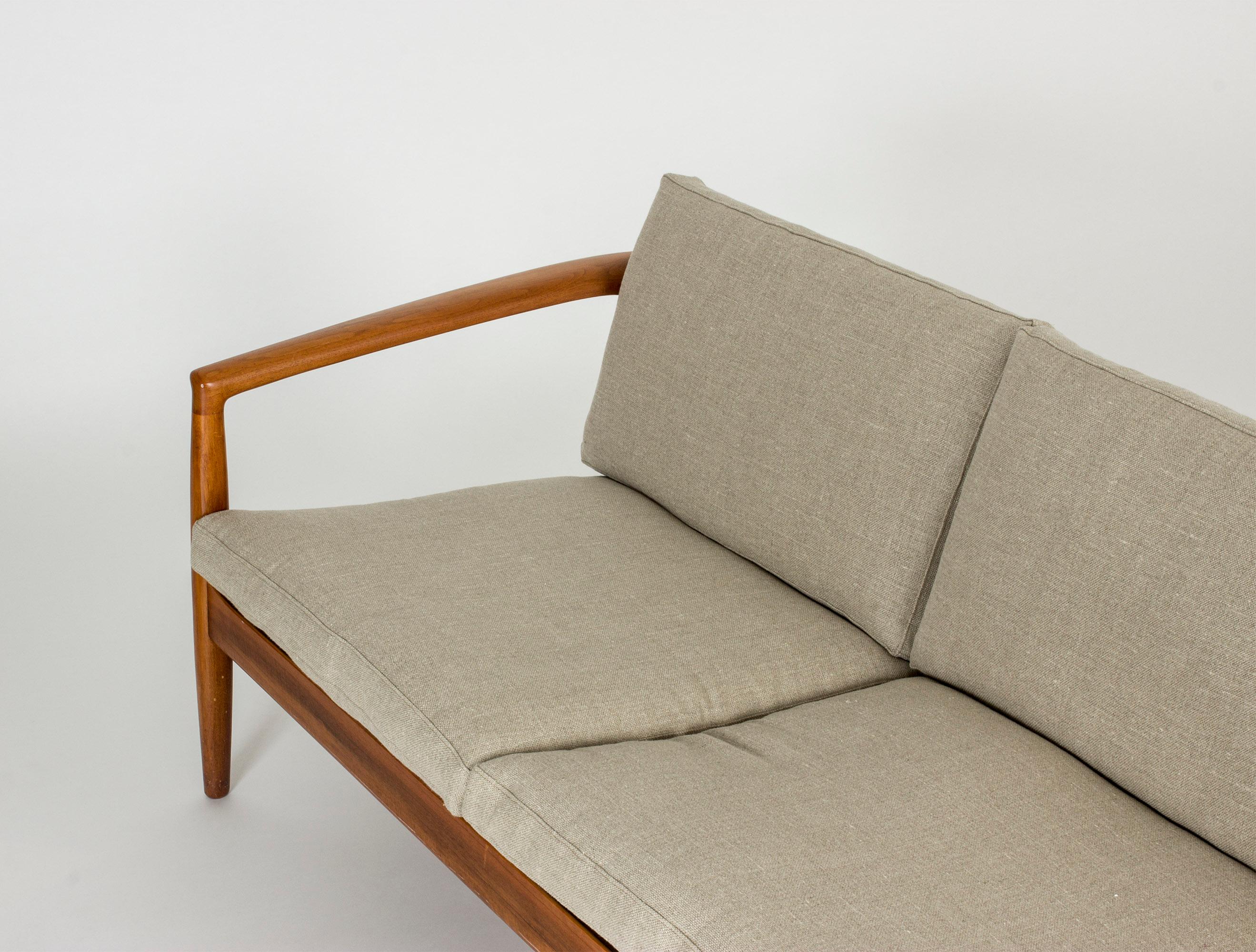 Linen Midcentury walnut sofa by Folke Ohlsson