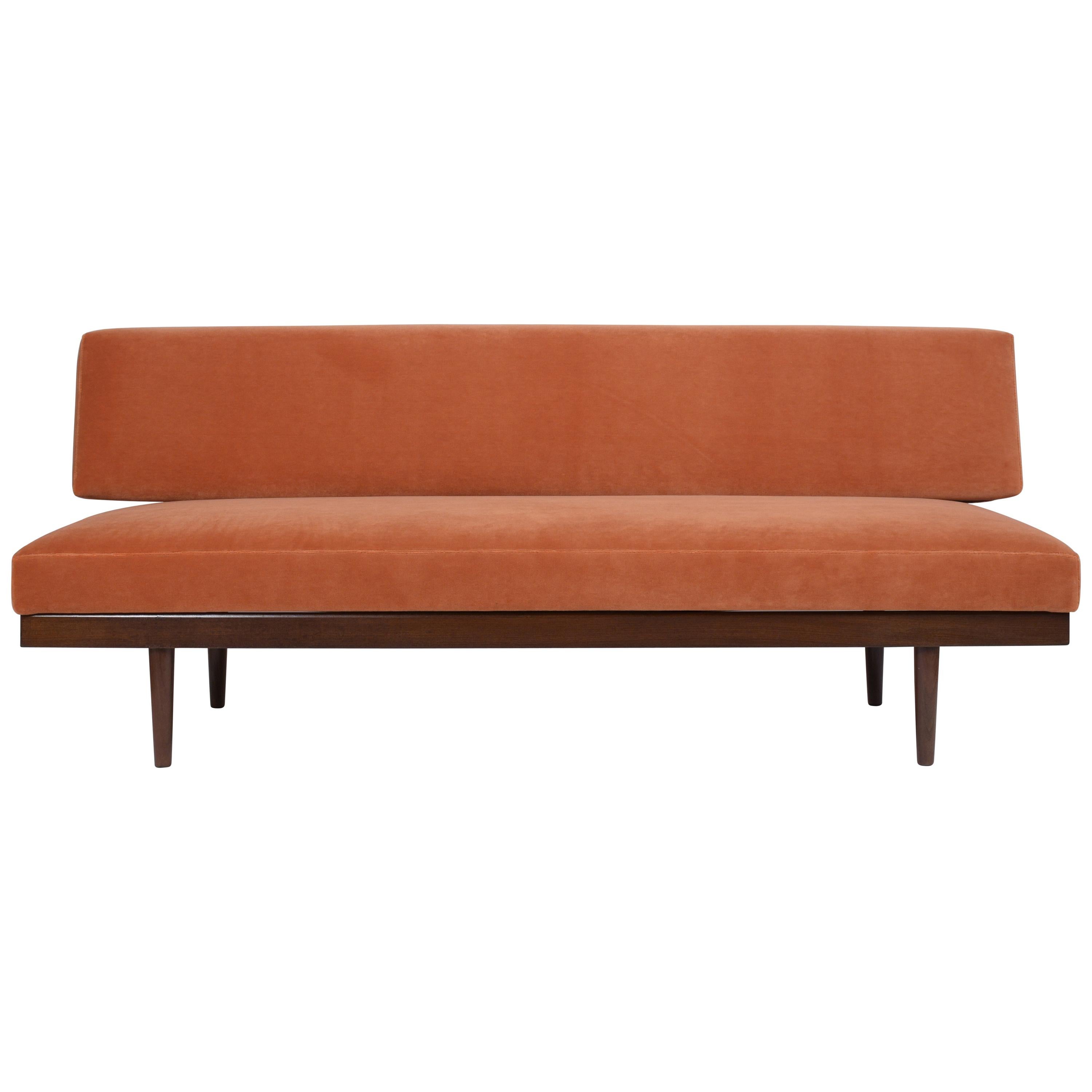 Mid Century Modern Upholstered Walnut Sofa