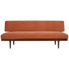 Mid Century Modern Upholstered Walnut Sofa