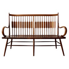Midcentury Walnut Spindle Back Bench by Kipp Stewart for Drexel Declaration