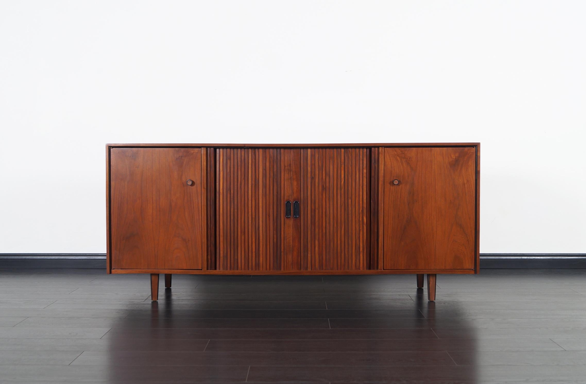 Midcentury Walnut Tambour Door Credenza by Dillingham In Excellent Condition In North Hollywood, CA