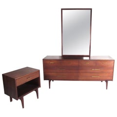 Used Mid-century Walnut Three Piece Bedroom Set