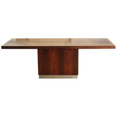 Midcentury Walnut Veneer Coffee Table with Nickel Strip at Bottom of Base