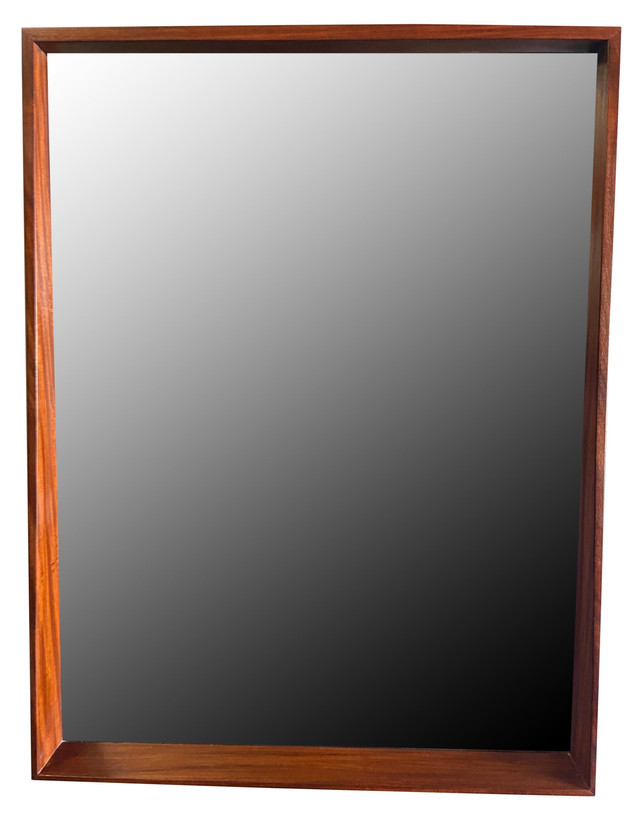 Midcentury Walnut Wall Mirror with Bottom Ledge In Good Condition For Sale In BROOKLYN, NY