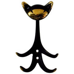 Midcentury Walter Bosse Vienna Bronze Cat Coat Hook, 1950s