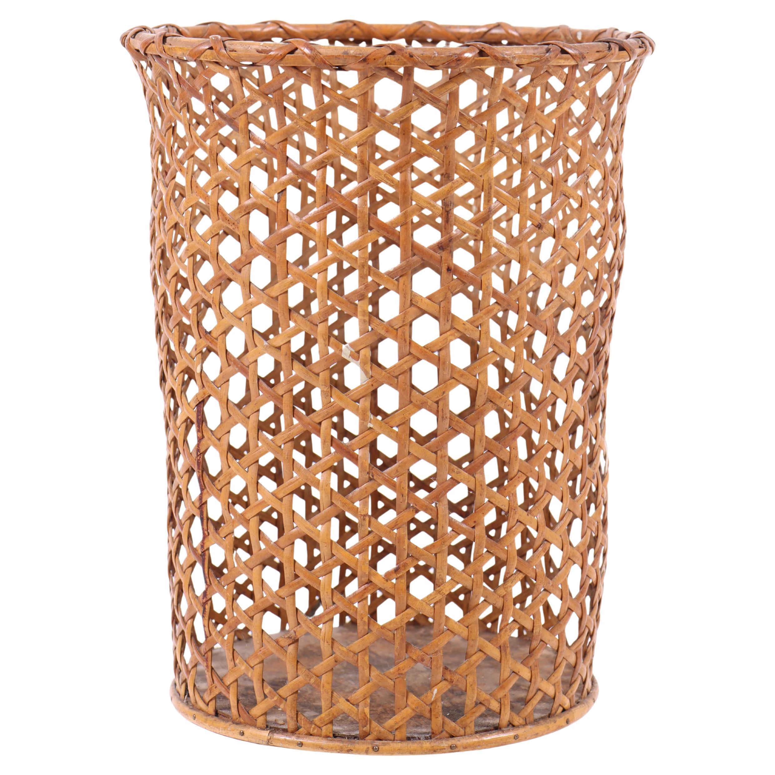 Midcentury Waste Bin in French Cane, Made in Denmark, 1950s