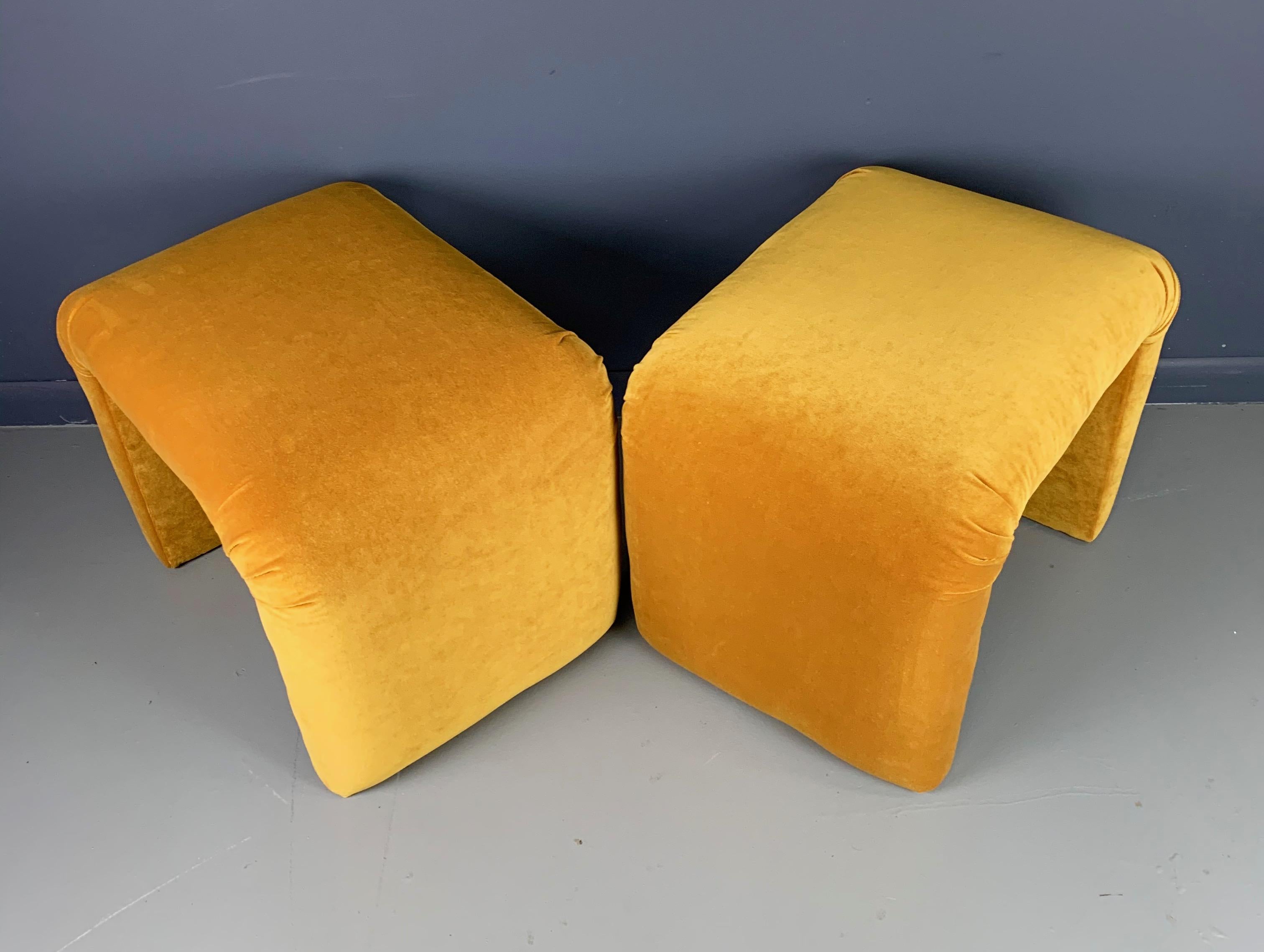 Mid-Century Modern Midcentury Waterfall Upholstered Benches or Stools