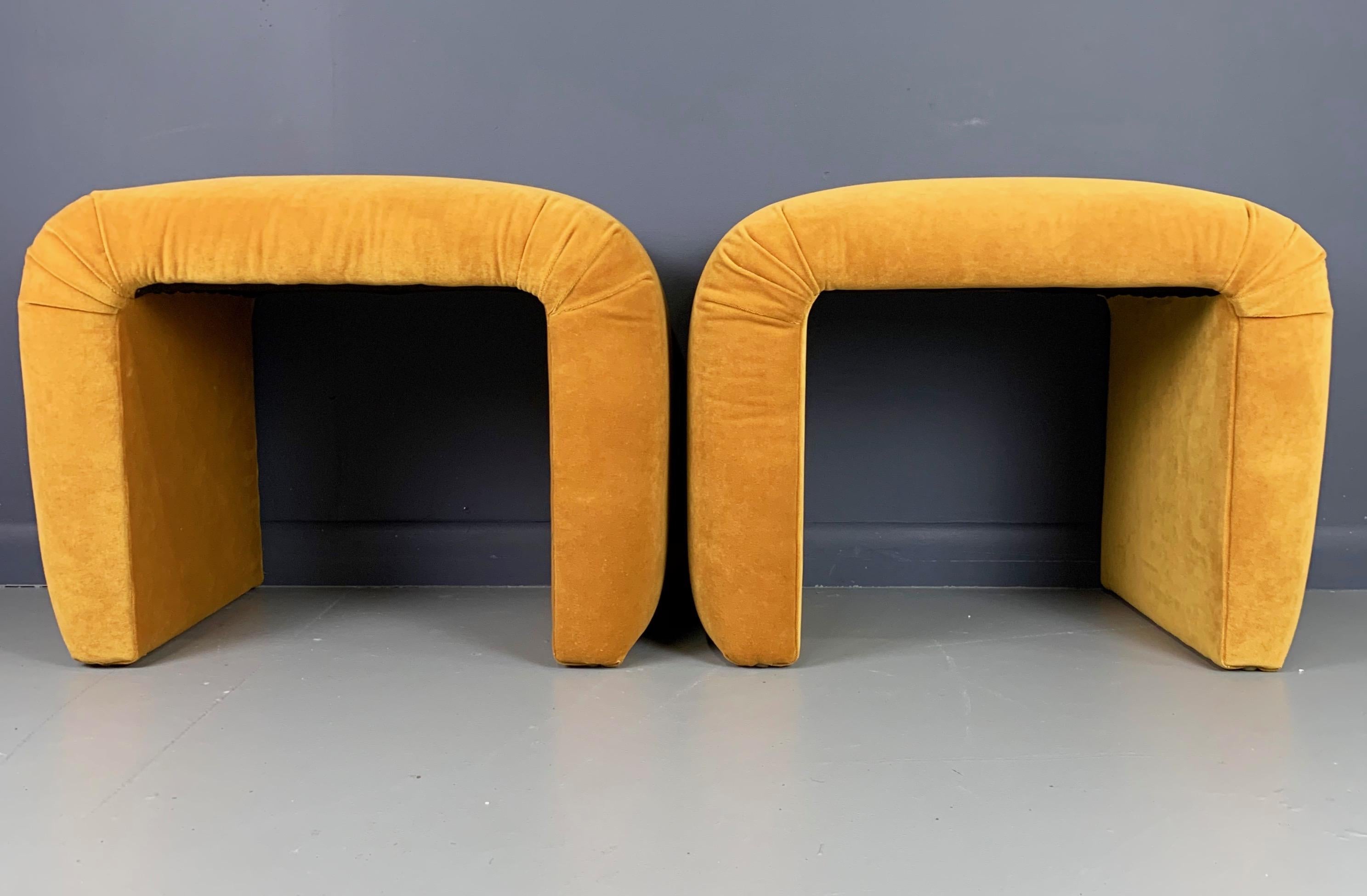 North American Midcentury Waterfall Upholstered Benches or Stools