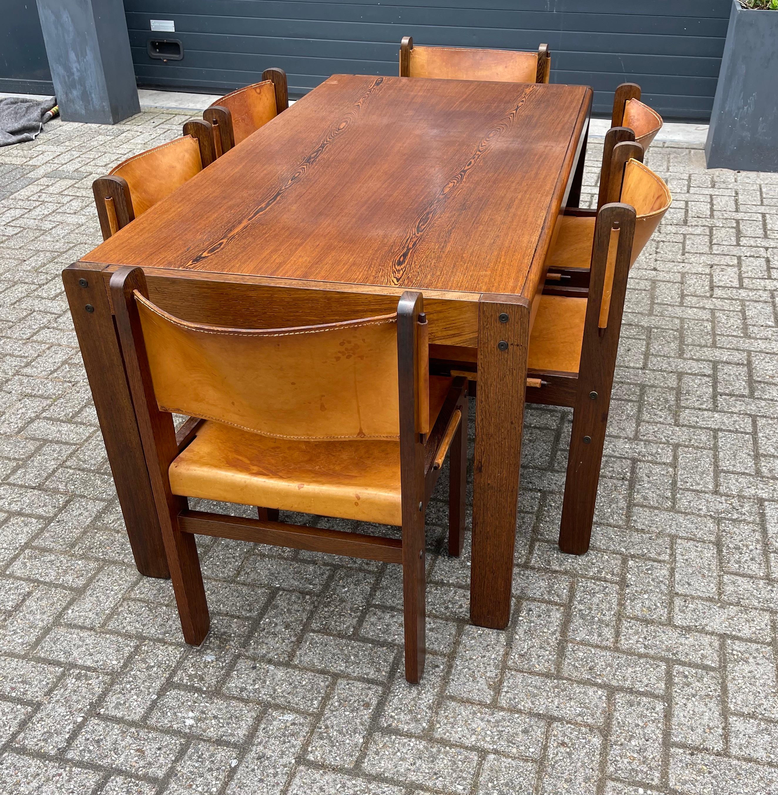 Stunning Midcentury Modern Wengé & Leather Dining Table Set with 6 Chairs, 1970s 6