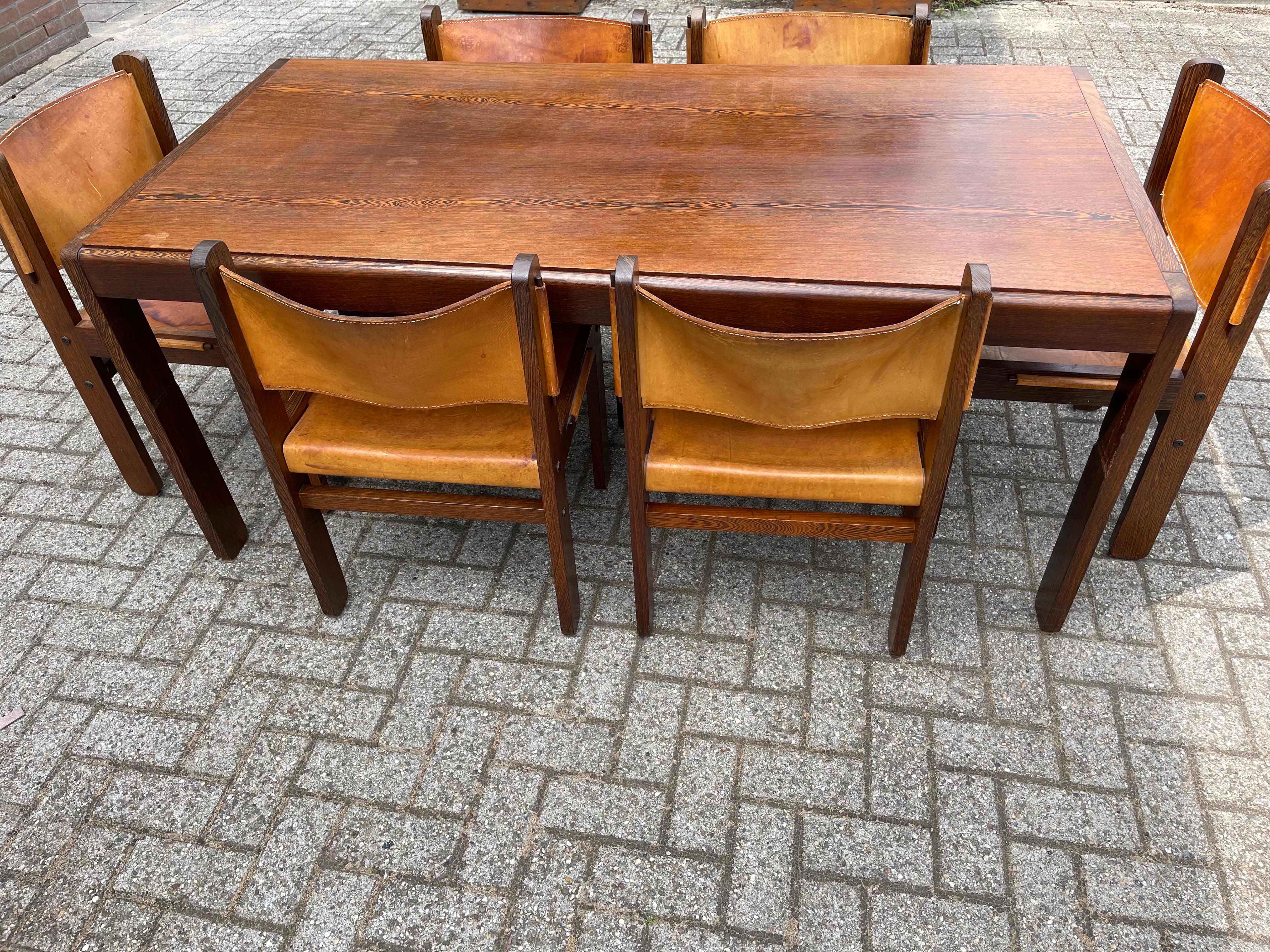 Stunning Midcentury Modern Wengé & Leather Dining Table Set with 6 Chairs, 1970s 7