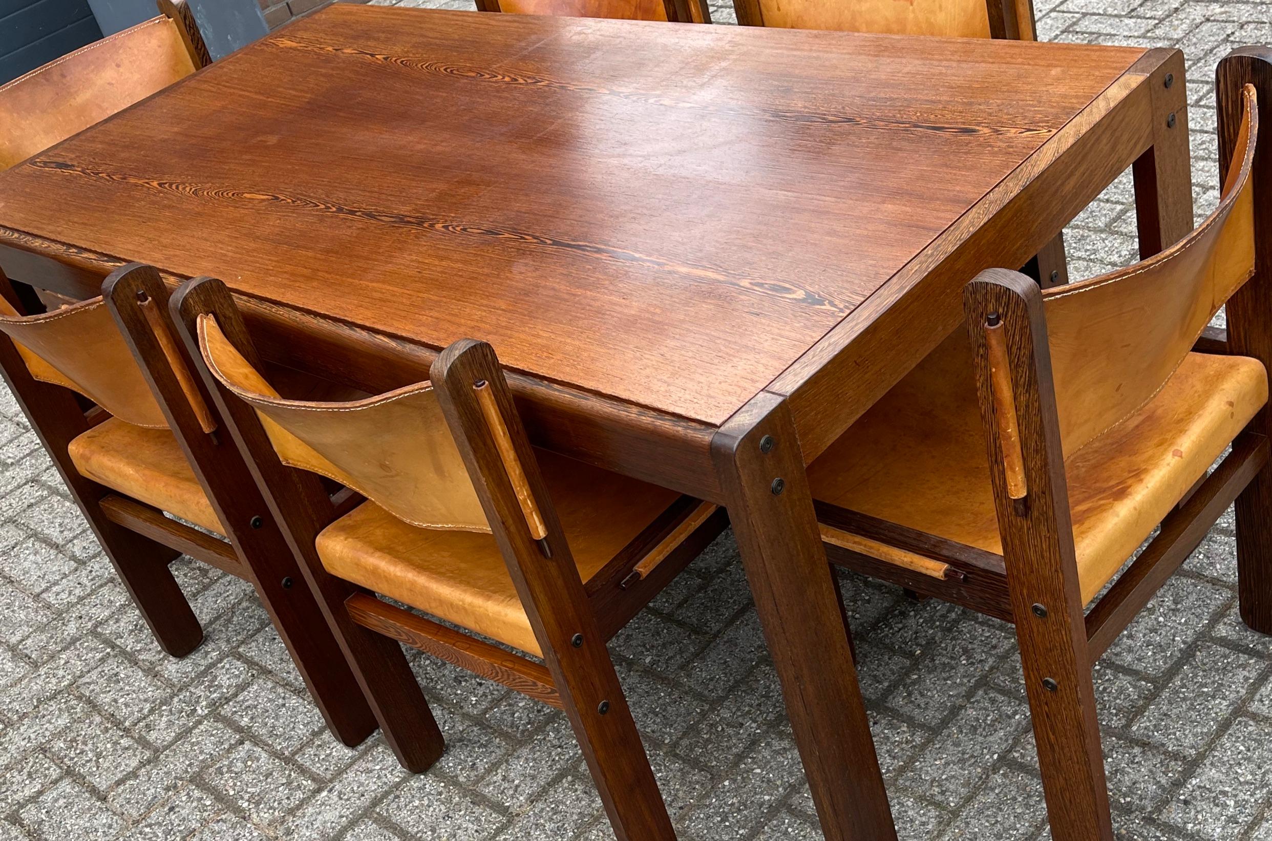 Stunning Midcentury Modern Wengé & Leather Dining Table Set with 6 Chairs, 1970s 9