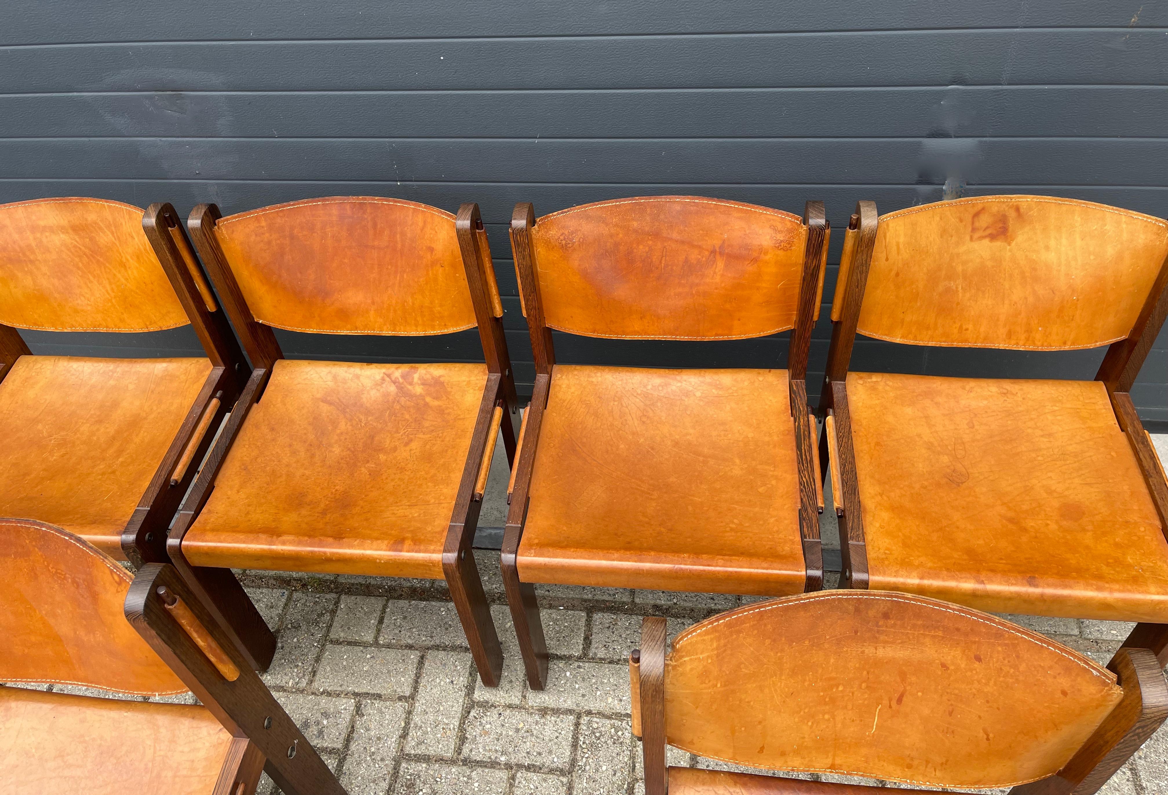 Stunning Midcentury Modern Wengé & Leather Dining Table Set with 6 Chairs, 1970s 13