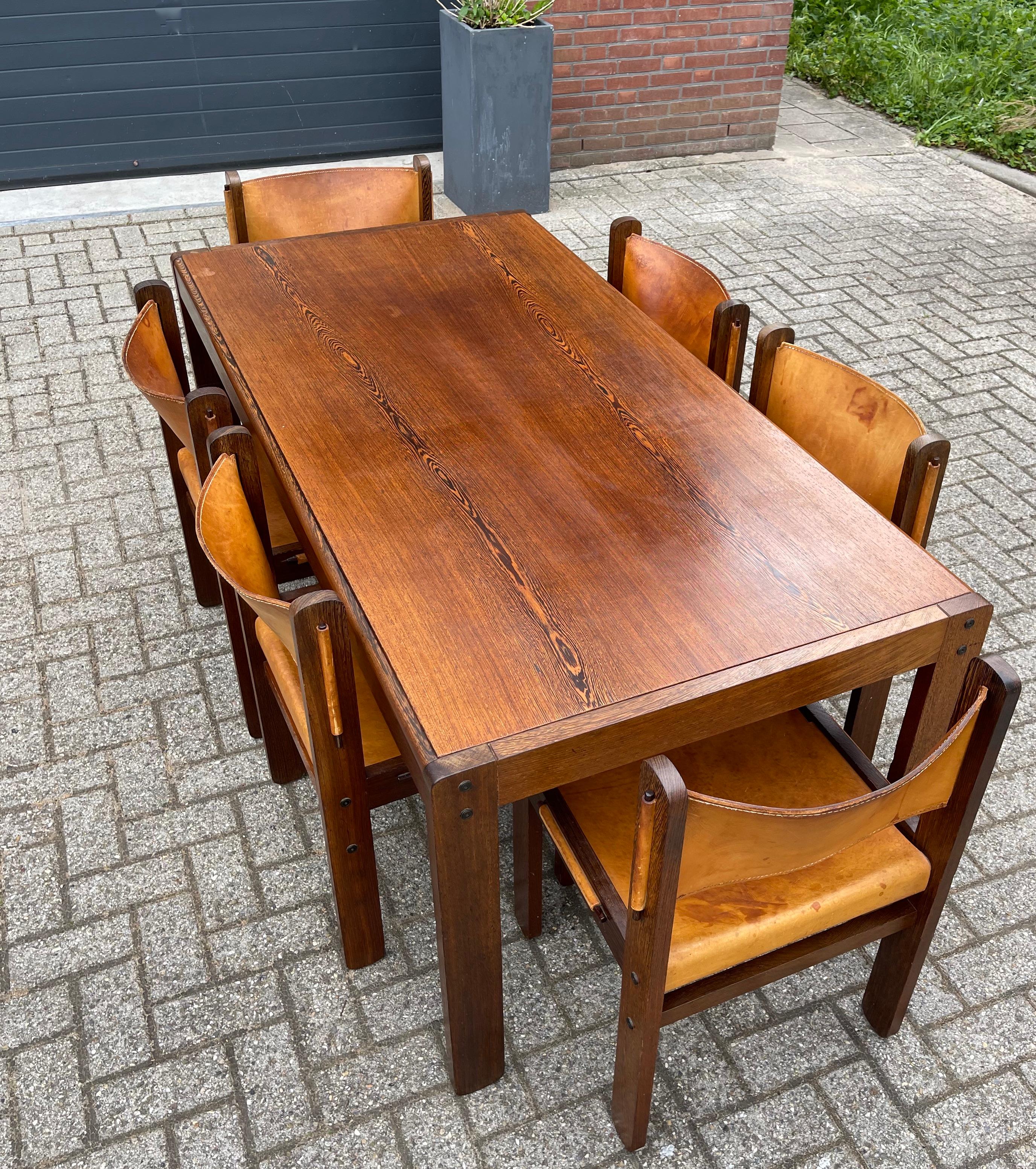 Mid-Century Modern Stunning Midcentury Modern Wengé & Leather Dining Table Set with 6 Chairs, 1970s
