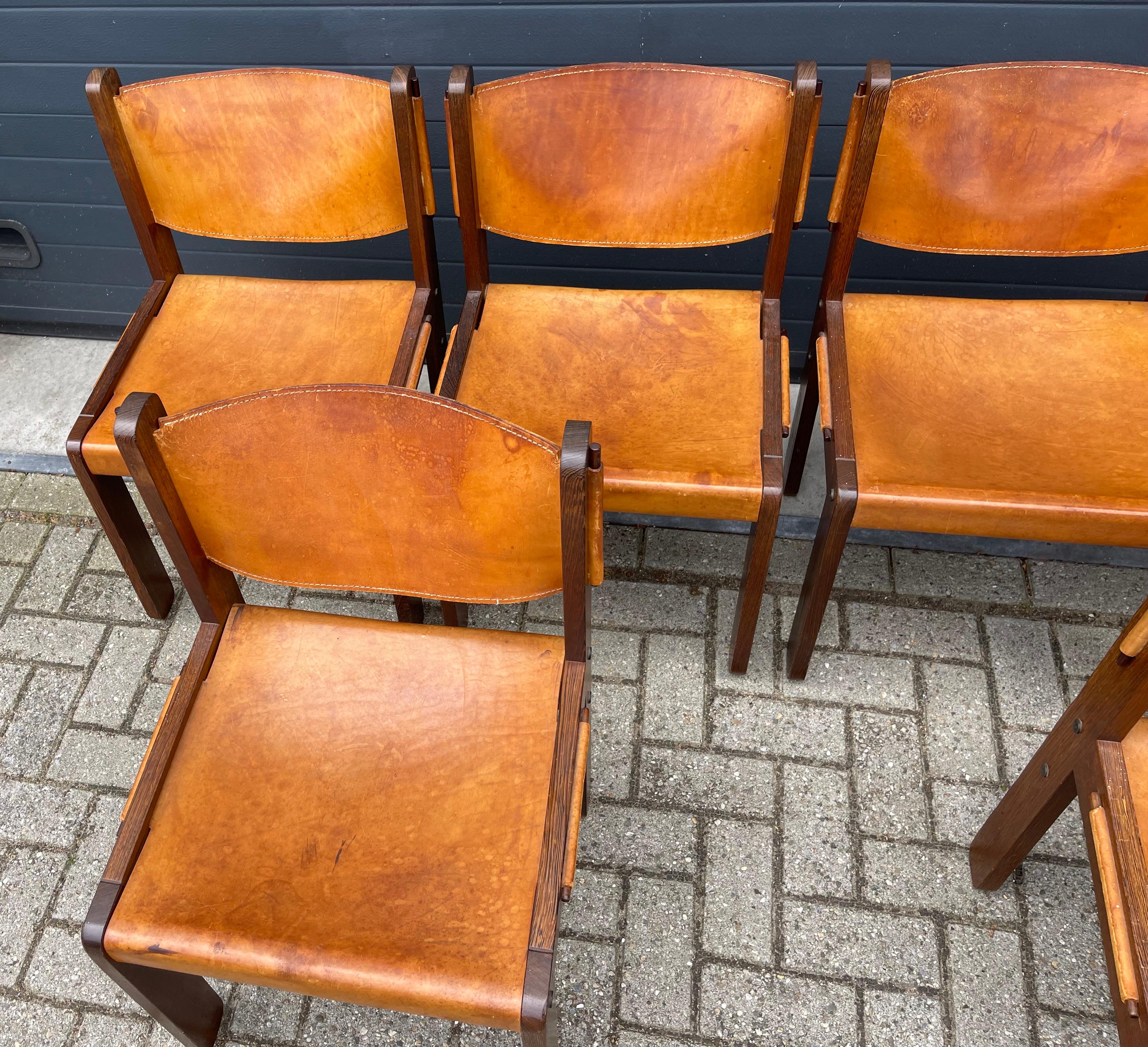 Hand-Crafted Stunning Midcentury Modern Wengé & Leather Dining Table Set with 6 Chairs, 1970s