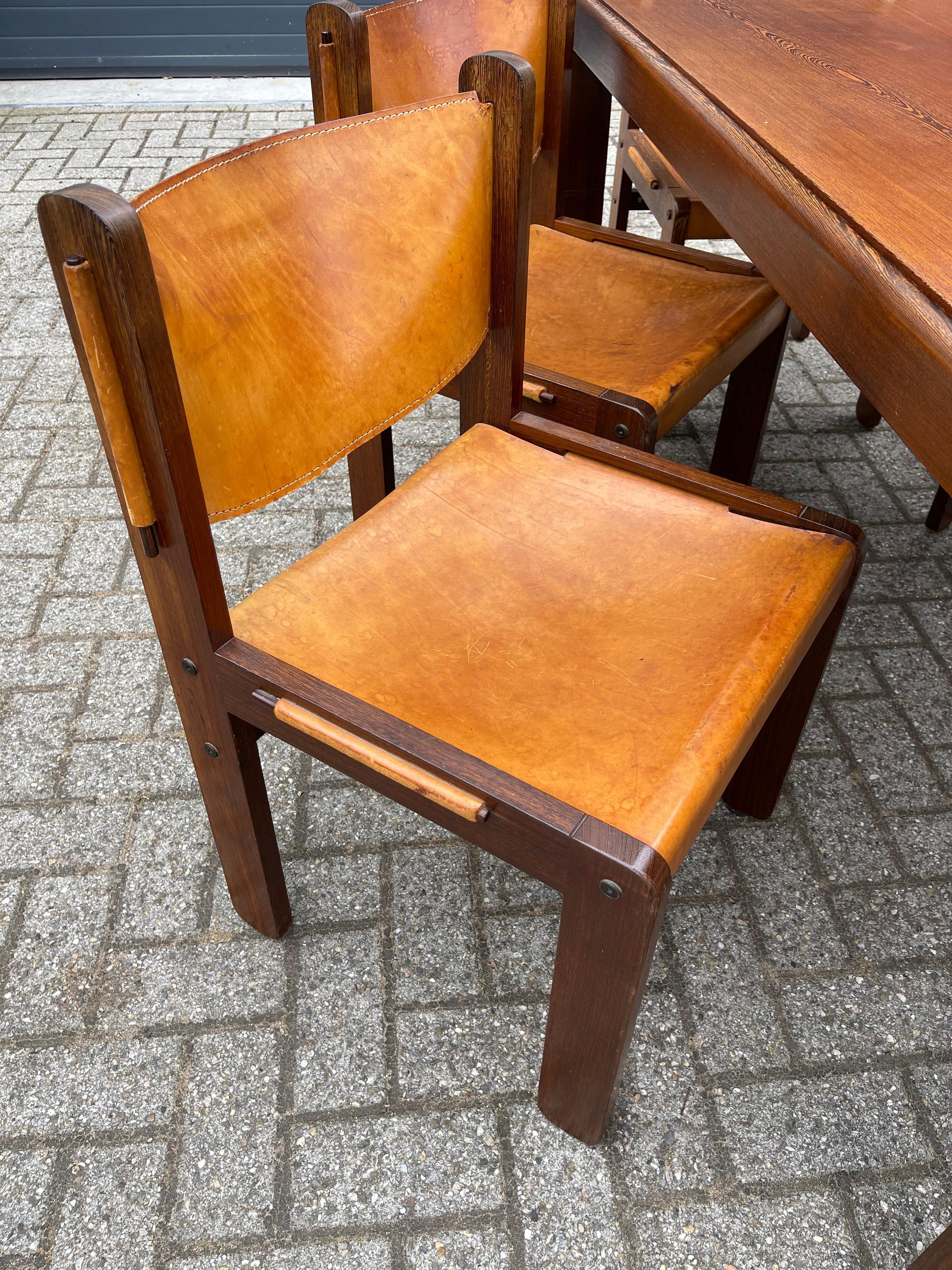 Stunning Midcentury Modern Wengé & Leather Dining Table Set with 6 Chairs, 1970s In Good Condition In Lisse, NL