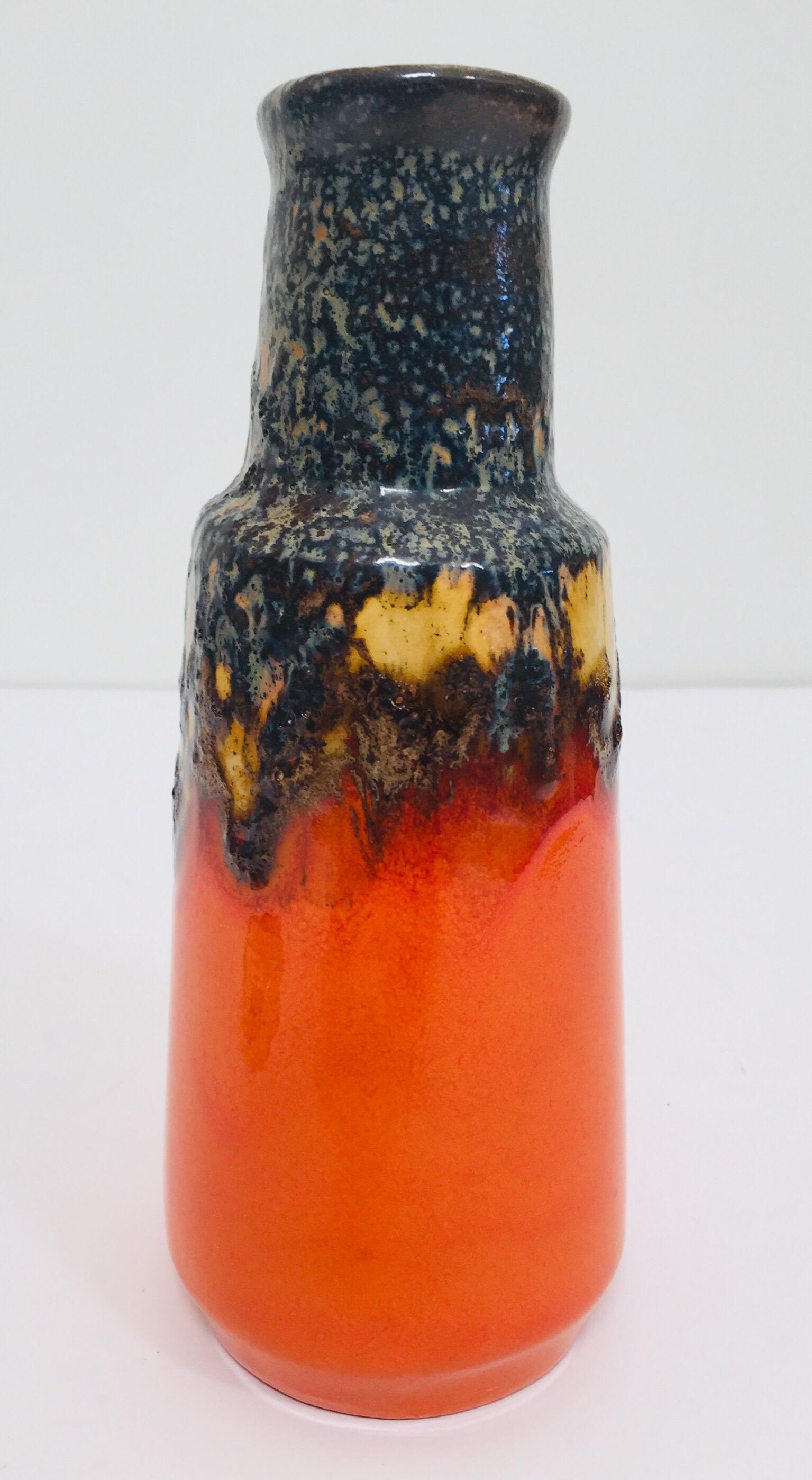 Midcentury West German Fat Lava Orange Bauhaus Vase, 1960 For Sale 4