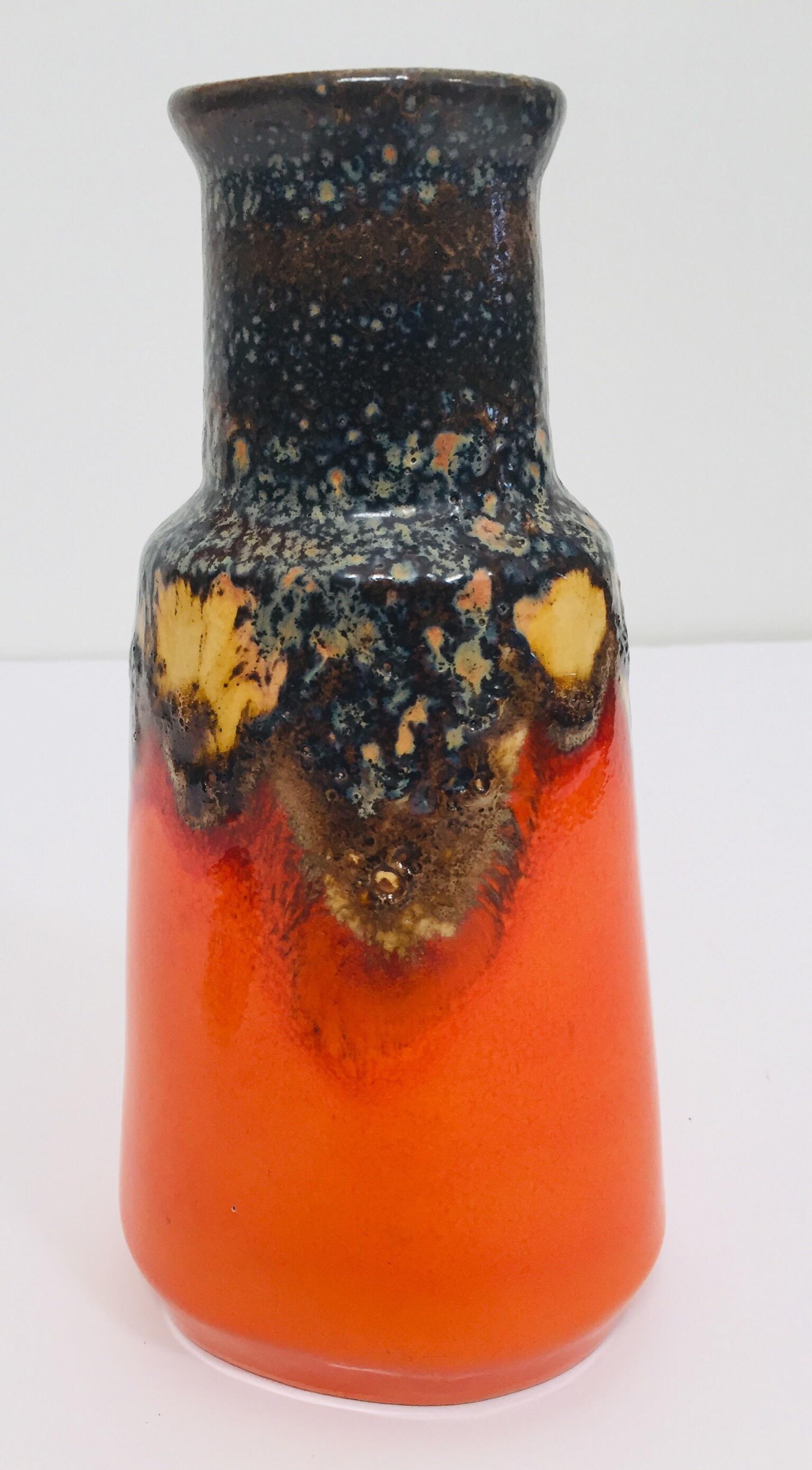 Midcentury West German Fat Lava Orange Bauhaus Vase, 1960 For Sale 5