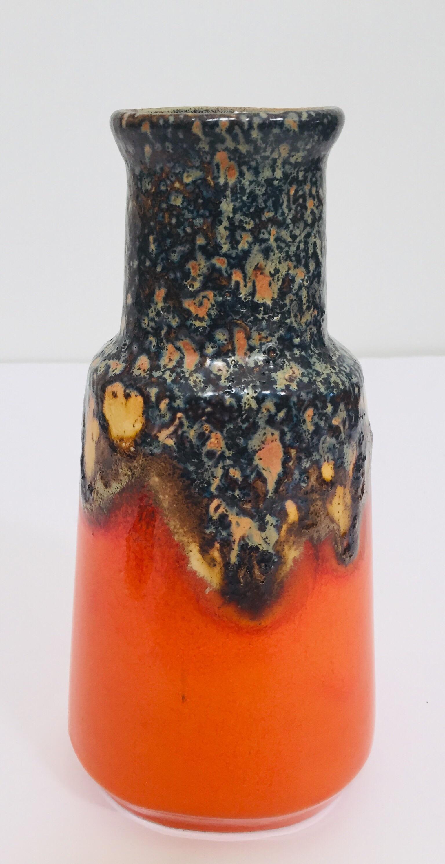 Midcentury West German Fat Lava Orange Bauhaus Vase, 1960 For Sale 6
