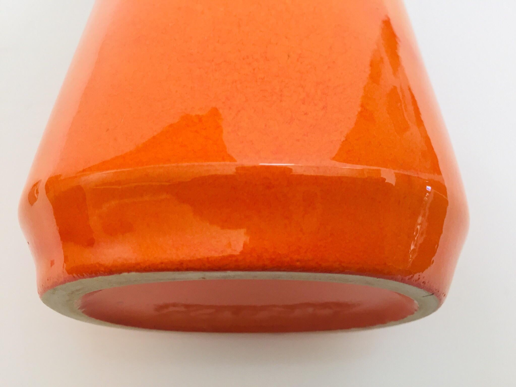 Midcentury West German Fat Lava Orange Bauhaus Vase, 1960 In Good Condition For Sale In North Hollywood, CA