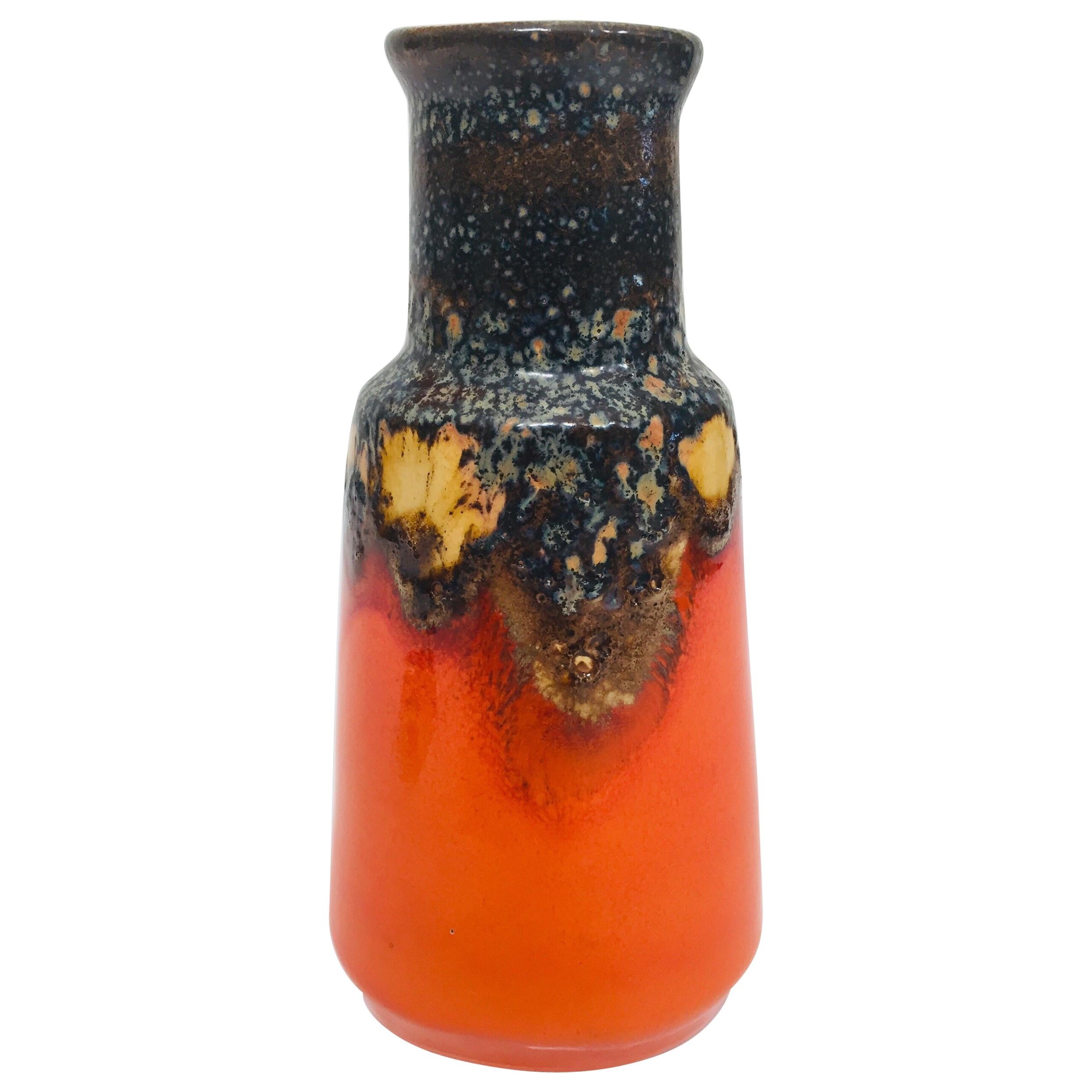 Midcentury West German Fat Lava Orange Bauhaus Vase, 1960 For Sale