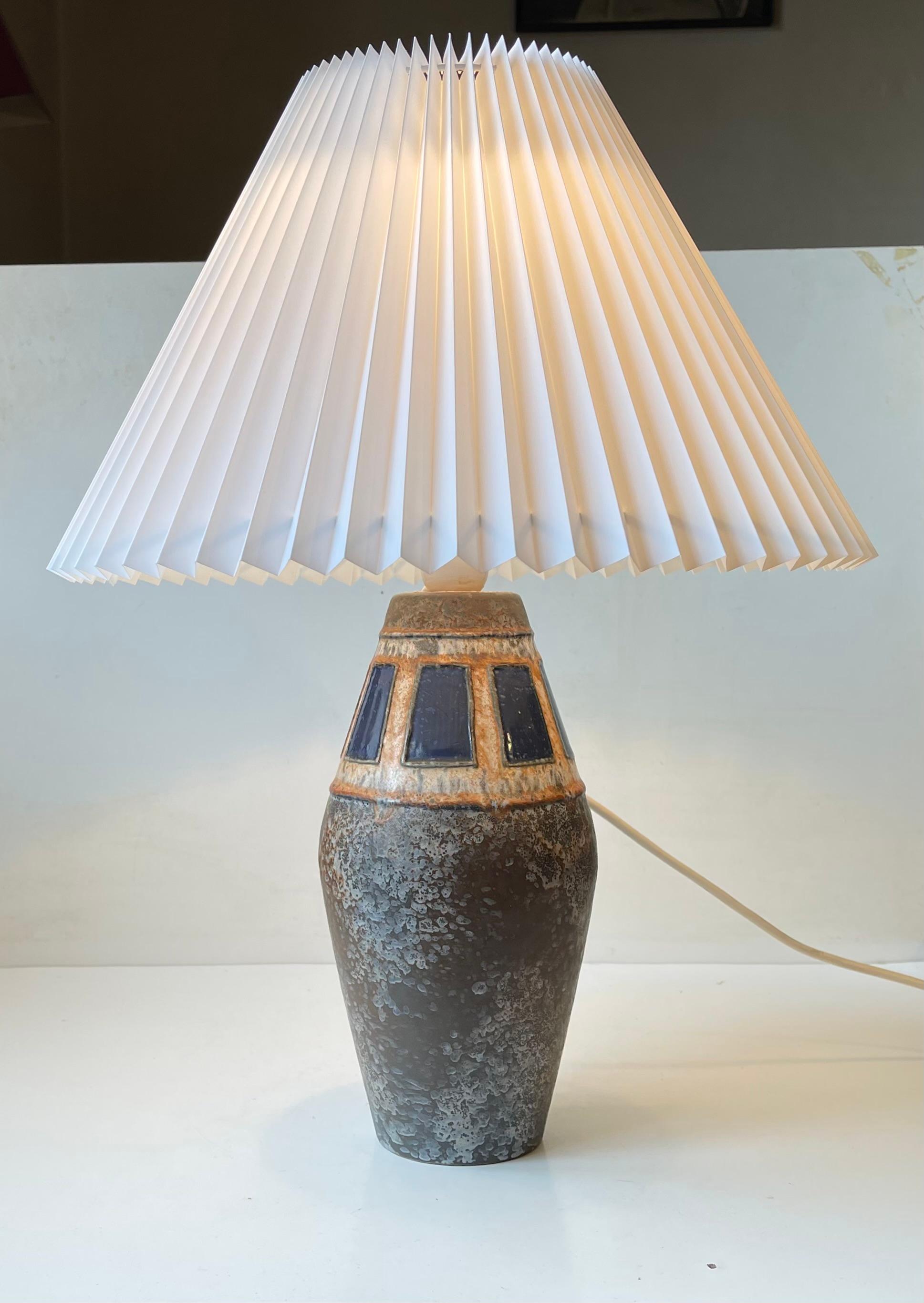 Late 20th Century Midcentury Western Germany Ceramic Table Lamp in Earthy Lava Ash Glazes For Sale