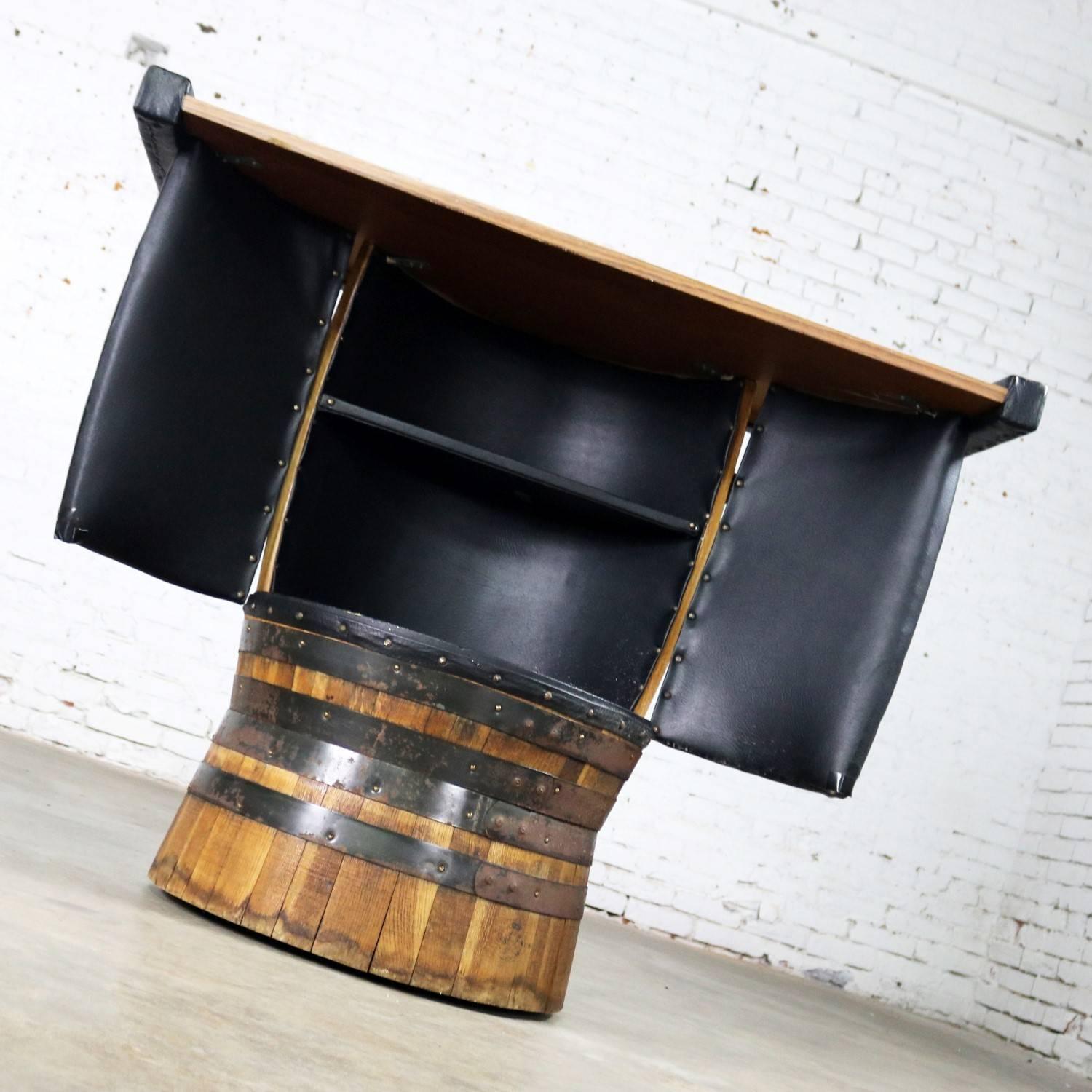 Midcentury Whiskey Barrel Bar and Swivel Bar Stools by Brothers of Kentucky 5