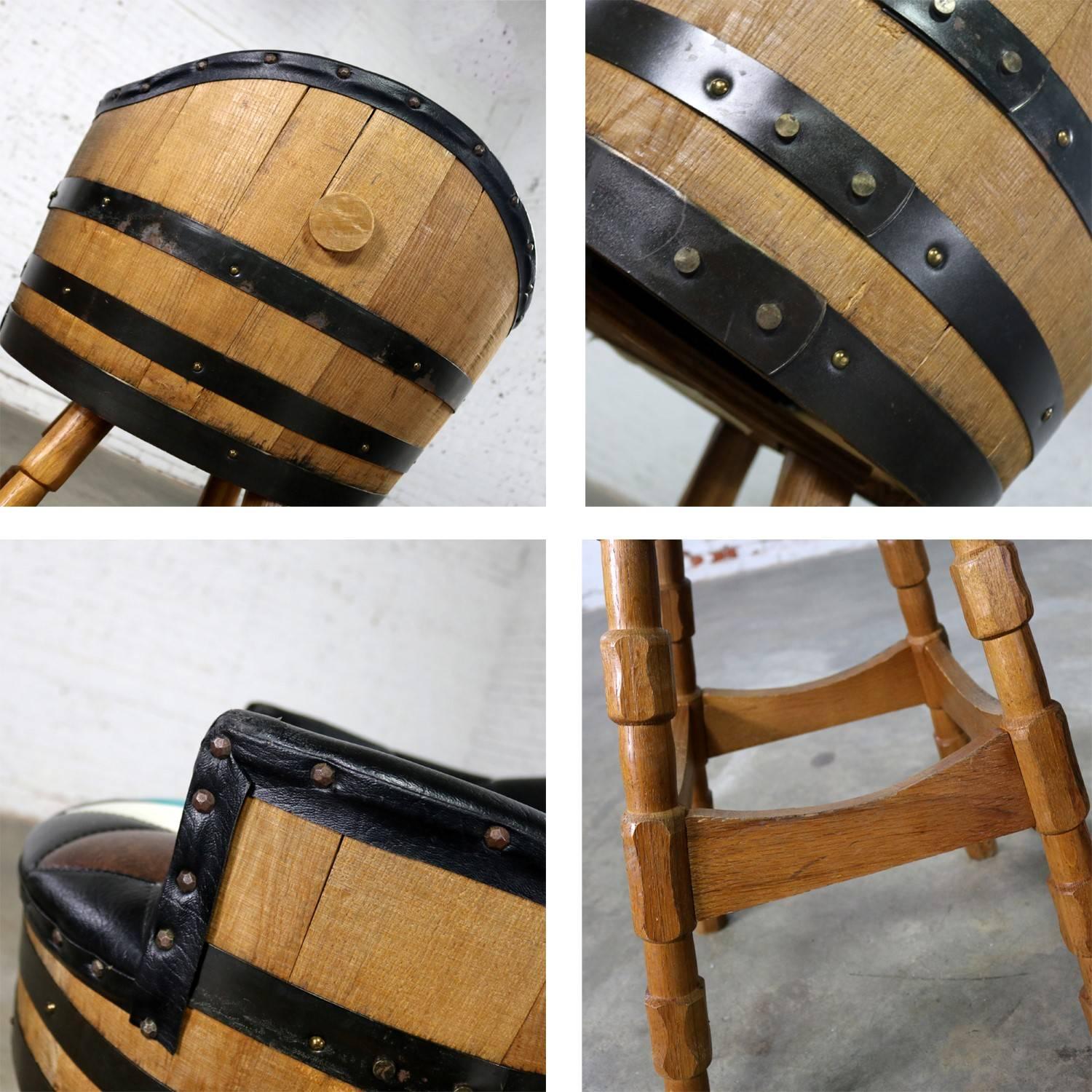 Midcentury Whiskey Barrel Bar and Swivel Bar Stools by Brothers of Kentucky 8