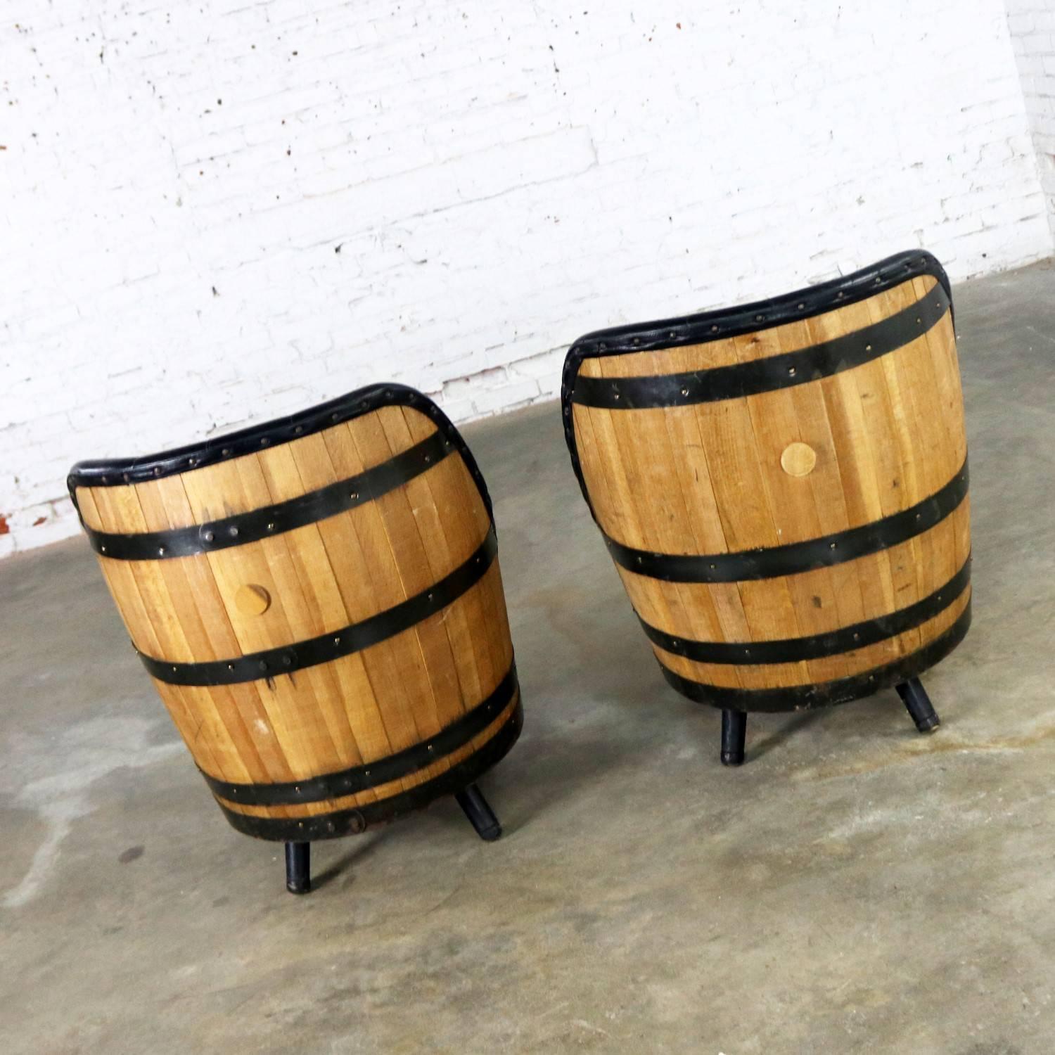 Mid-Century Modern Midcentury Whiskey Barrel Swivel Barrel Chairs by Brothers of Kentucky, a Pair