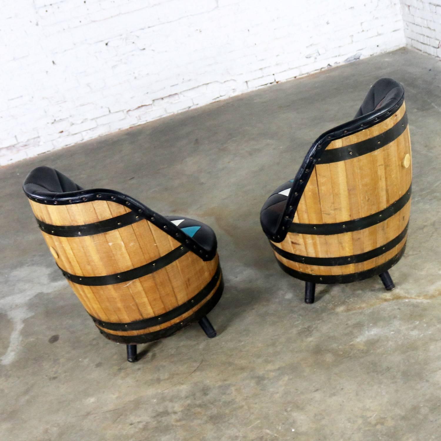 American Midcentury Whiskey Barrel Swivel Barrel Chairs by Brothers of Kentucky, a Pair